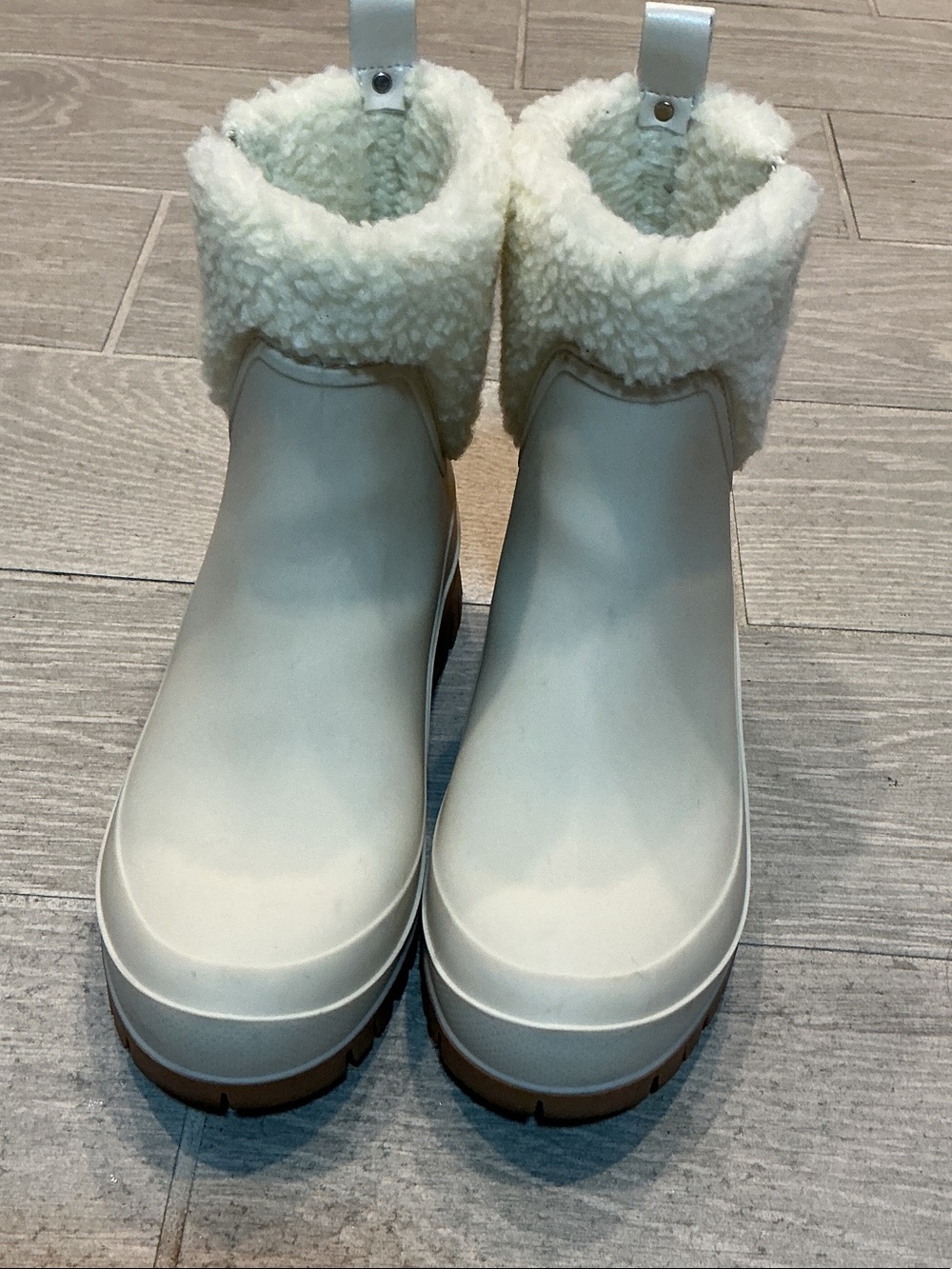 Sam Edelman Lenna Cream Faux-Shearling Cuff Winter Chelsea Boots Women’s Sz 8